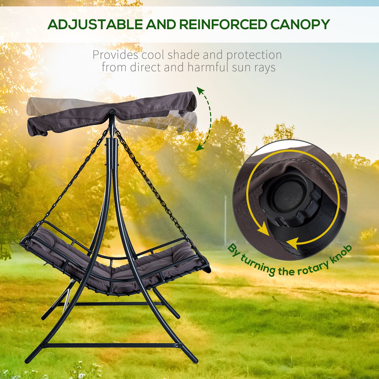 Outsunny Swing Chair Bed Canopy 2 Person Double Hammock Garden Bench Rocking Sun Lounger Outdoor Backyard Furniture with Cushion - Grey