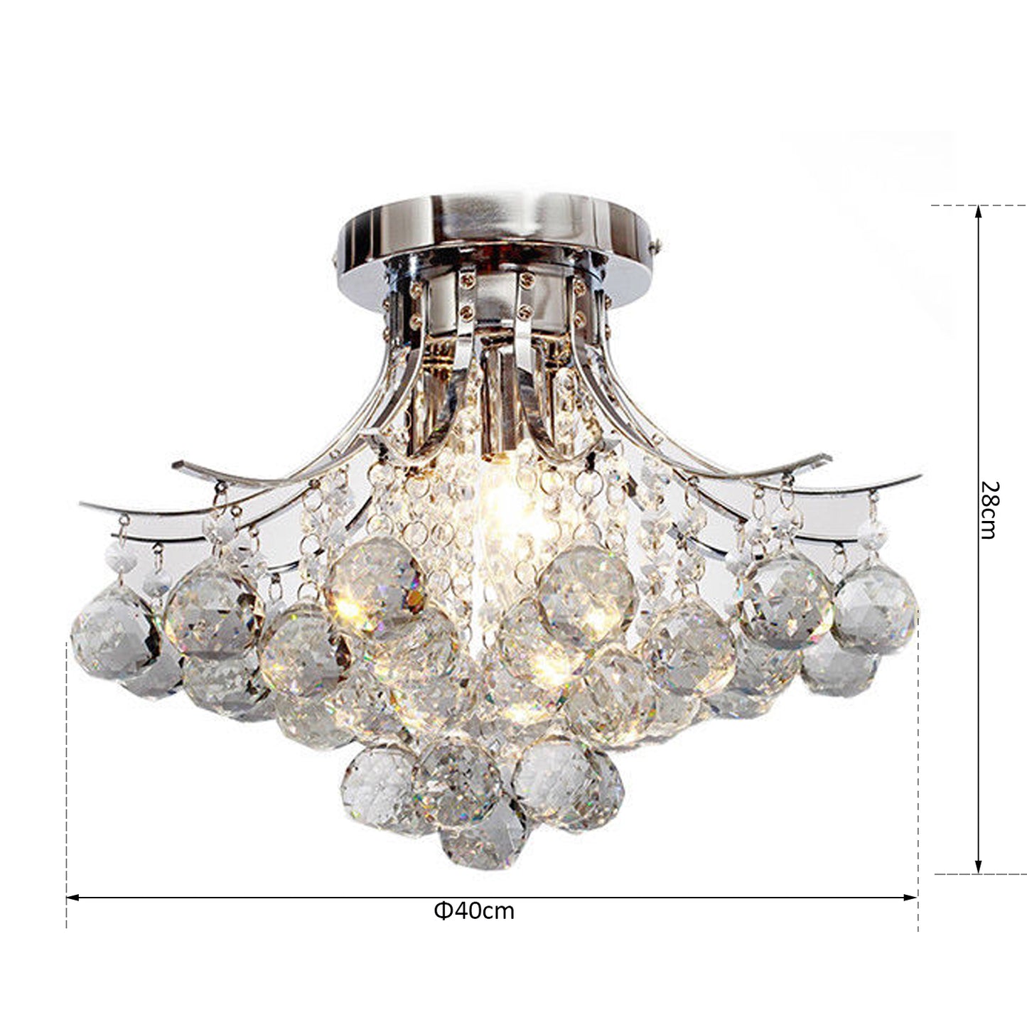 3 Lights Modern Style Ceiling Chandelier Pendant Crystal Light w/ Transparent K9 Crystal Droplets D40 X 28H (CM)