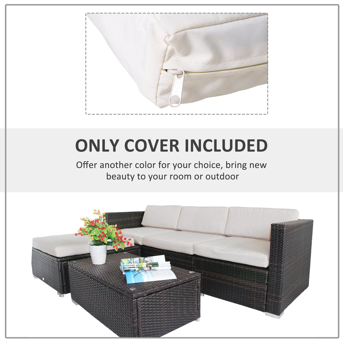 Outsunny Rattan Furniture Cushion Cover Replacement Set, 7 Pieces