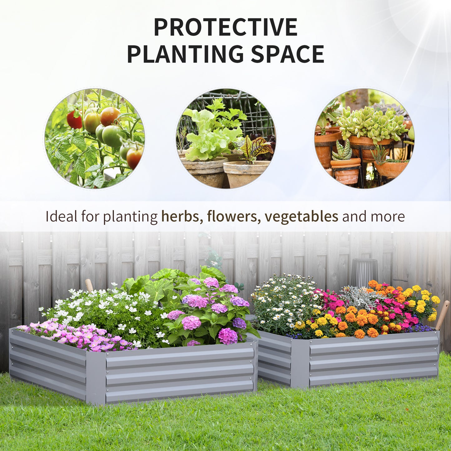 Outsunny Set of 2 Raised Garden Bed, Elevated Planter Box with Galvanized Steel Frame for Growing Flowers, Herbs, 1m x 1m x 0.3m