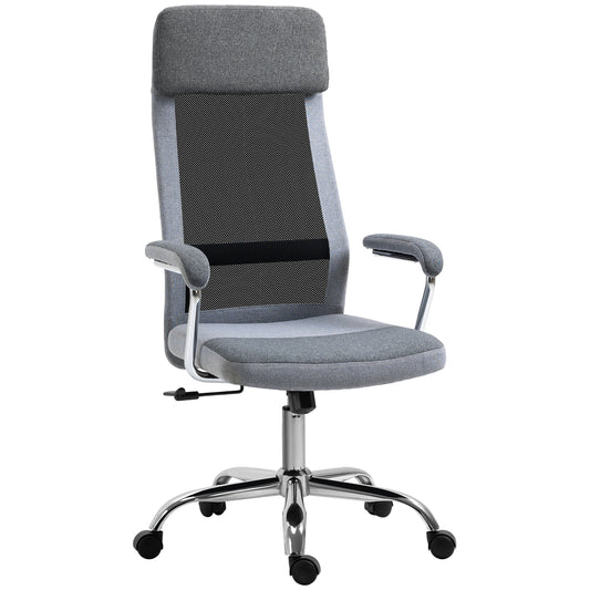 Vinsetto Office Chair Linen-Feel Mesh Fabric High Back Swivel Computer Task Desk Chair for Home with Arm, Wheels, Grey