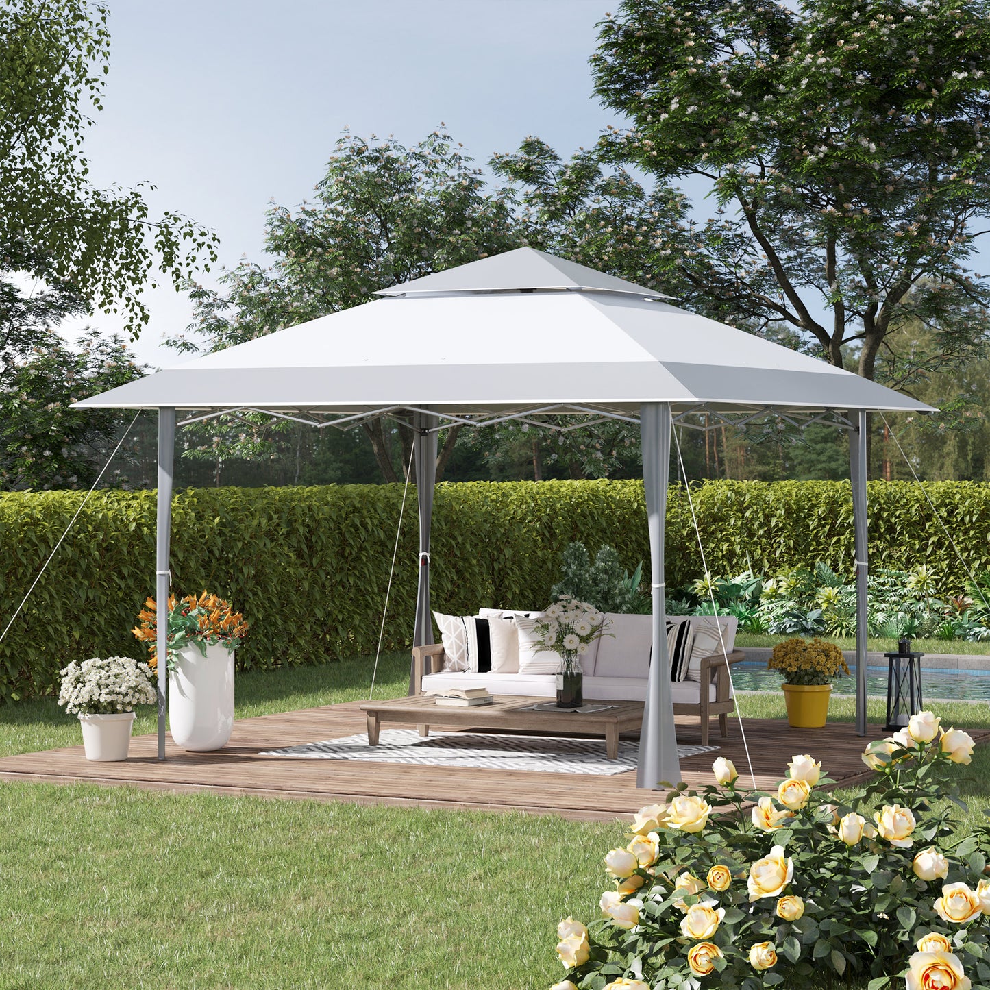 Outsunny Pop-up Canopy Gazebo Tent with Roller Bag & Adjustable Legs Outdoor Party, Steel Frame, 4 x 4m White & Grey
