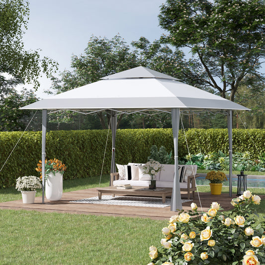 Outsunny Pop-up Canopy Gazebo Tent with Roller Bag & Adjustable Legs Outdoor Party, Steel Frame, 4 x 4m White & Grey