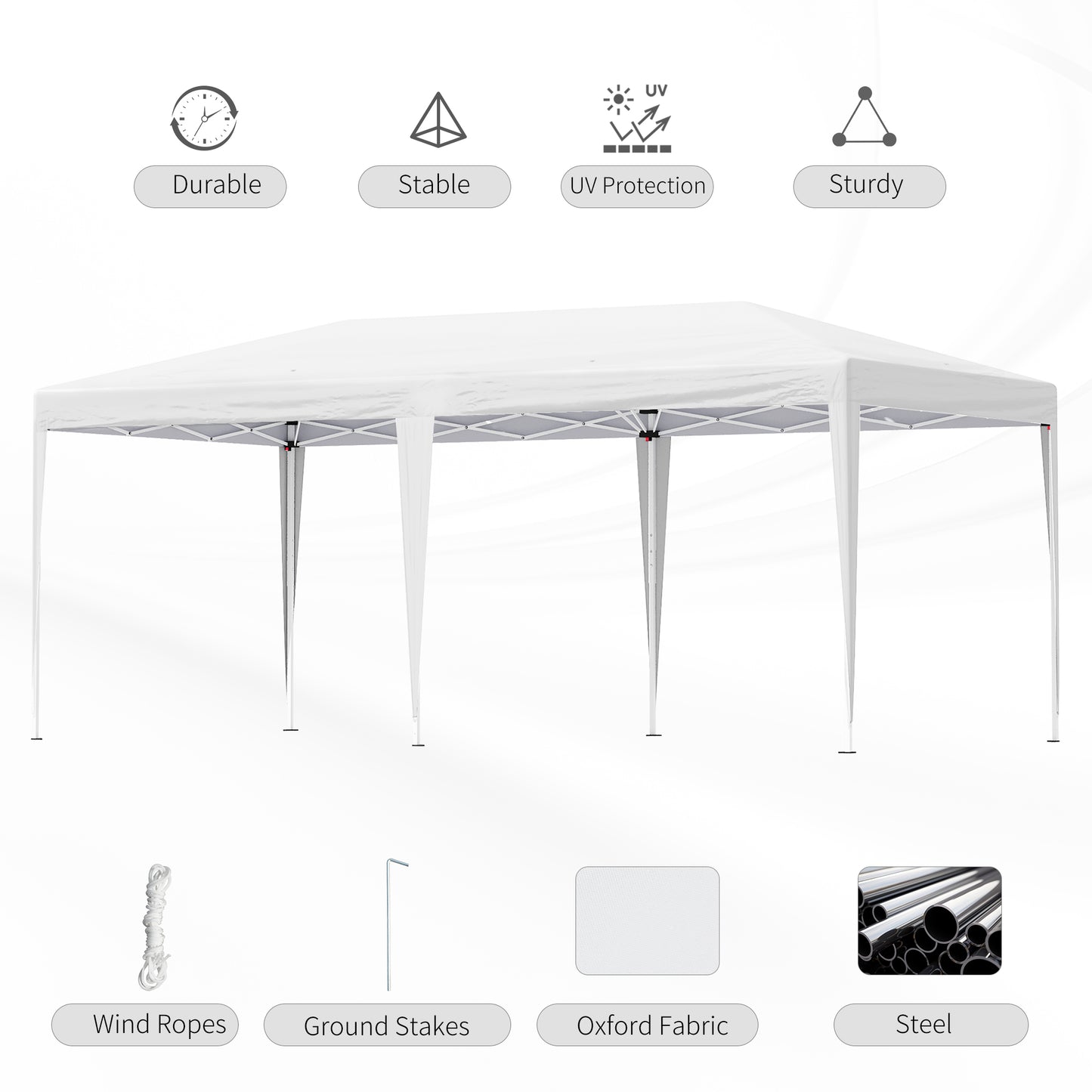 Outsunny Pop Up Gazebo, Double Roof Foldable Canopy Tent, Wedding Awning Canopy w/ Carrying Bag, 6 m x 3 m x 2.65 m, White