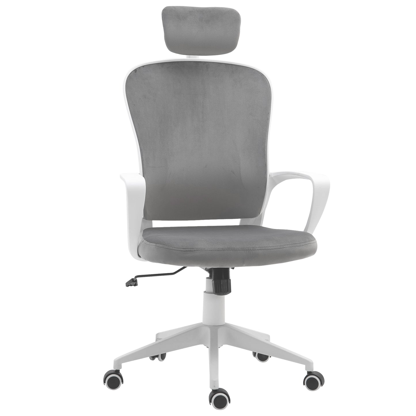 Vinsetto High-Back Swivel Chair Velvet Style Fabric Computer Home Rocking with Wheels, Rotatable Liftable Headrest, Grey