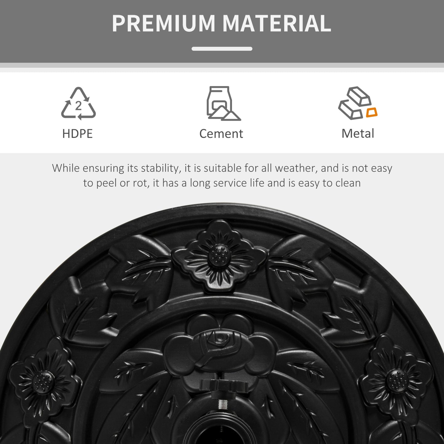 Outsunny Half Round Parasol Base Weighted Umbrella Holder Stand Balcony Black