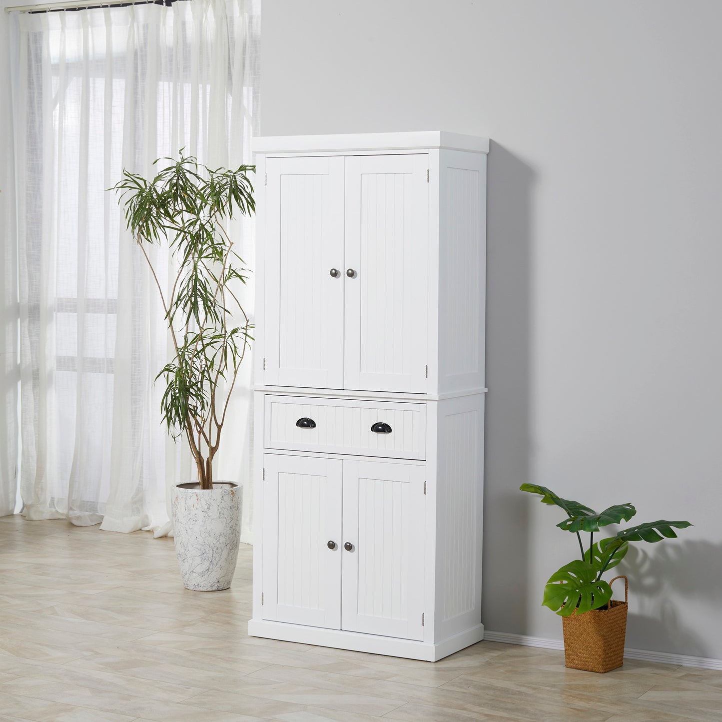 Traditional Kitchen Cupboard Freestanding Storage Cabinet with Drawer, Doors and Adjustable Shelves, White