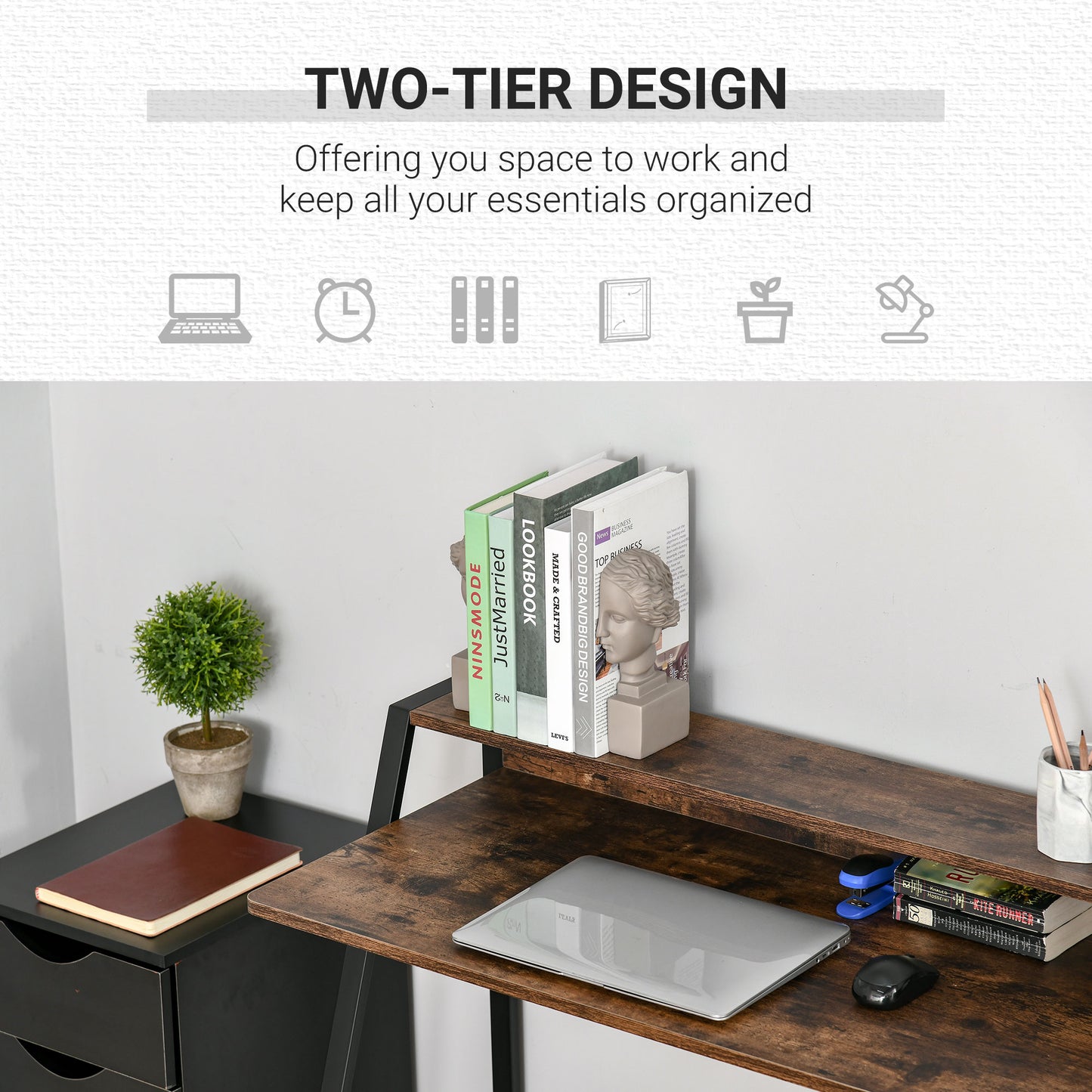 Writing Desk Computer Table Home Office PC Laptop Workstation Storage Shelf Color Rustic Brown