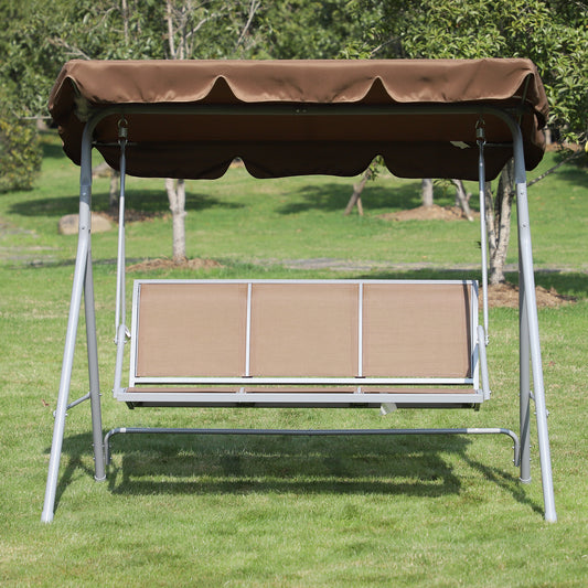 Outsunny Metal Swing Chair Garden Hammock Bench 3 Seater Rock Shelter Brown