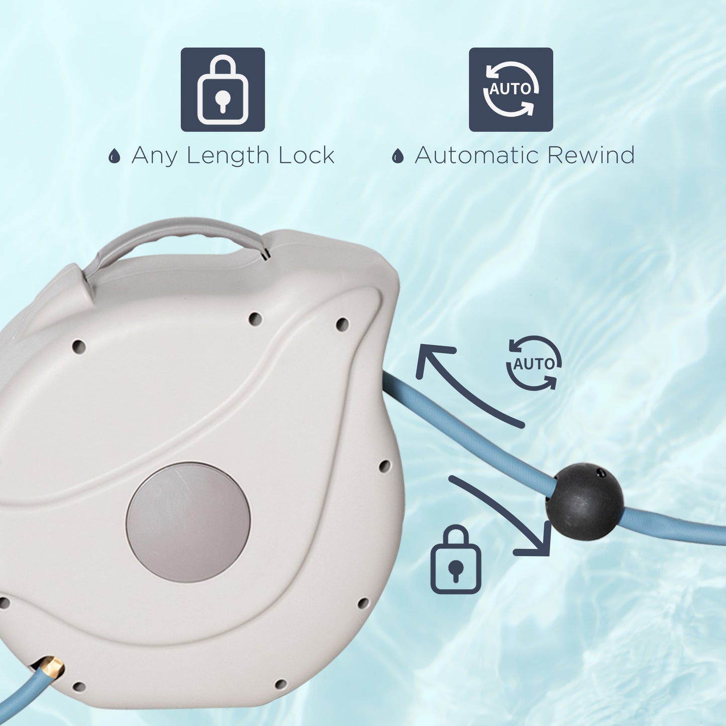 Outsunny Retractable Hose Reel w/ Any Length Lock, Auto Rewind Slow Return System, and 180° Swivel Wall Mounted Bracket, 10m+1.6m