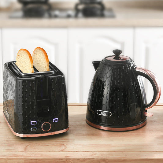 Fast Boil Kettle & 2 Slice Toaster Set, Kettle and Toaster Set with Auto Shut Off, Browning Controls, Black 1.7L 3000W