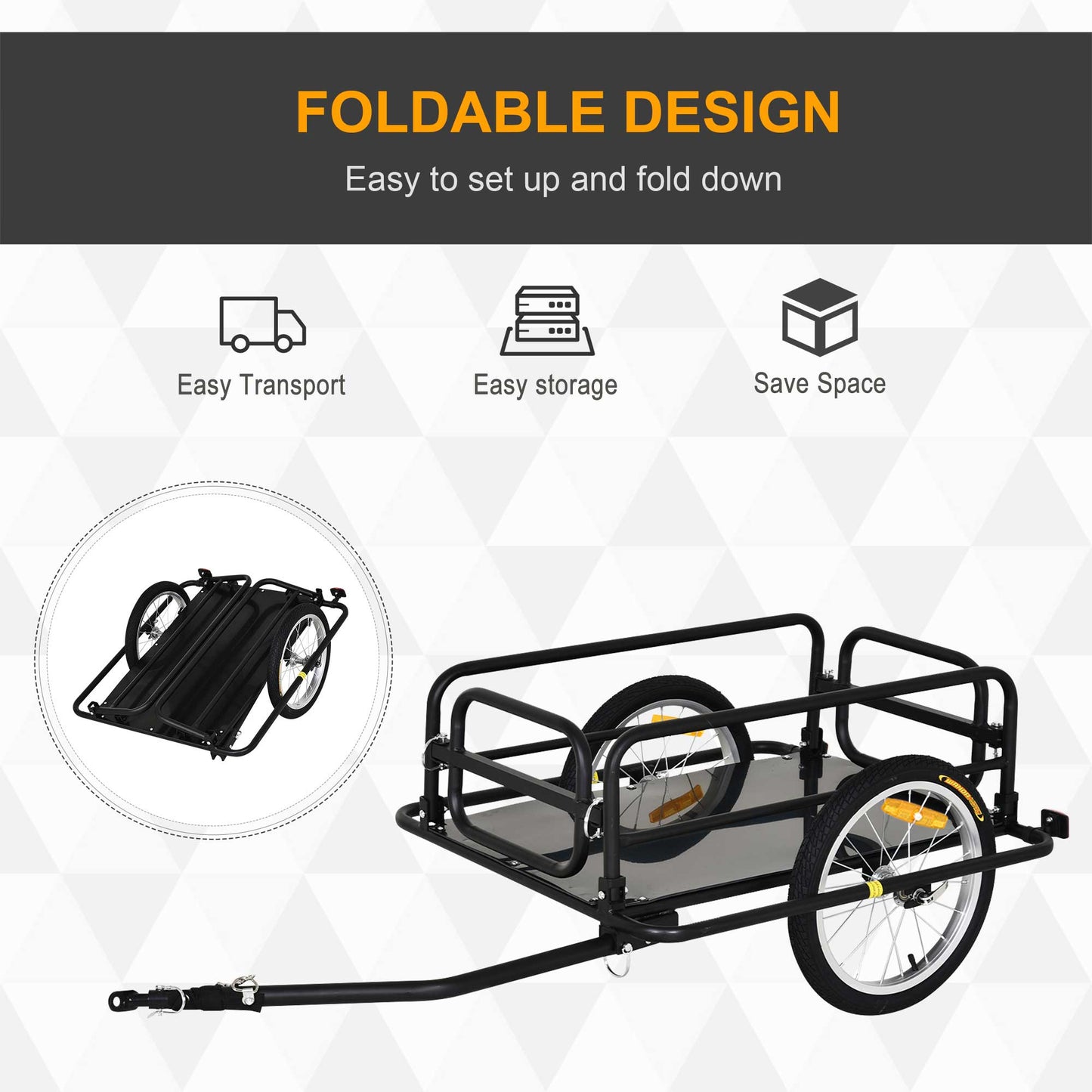 Bike Cycle Cargo Trailer in Steel Frame-Black