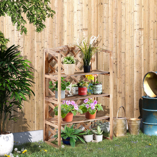 Outsunny 3-Tier Wooden Flower Stand Plant Holder Shelf Display Rack Pots Storage Outdoor Indoor 75 x 38 x 120cm