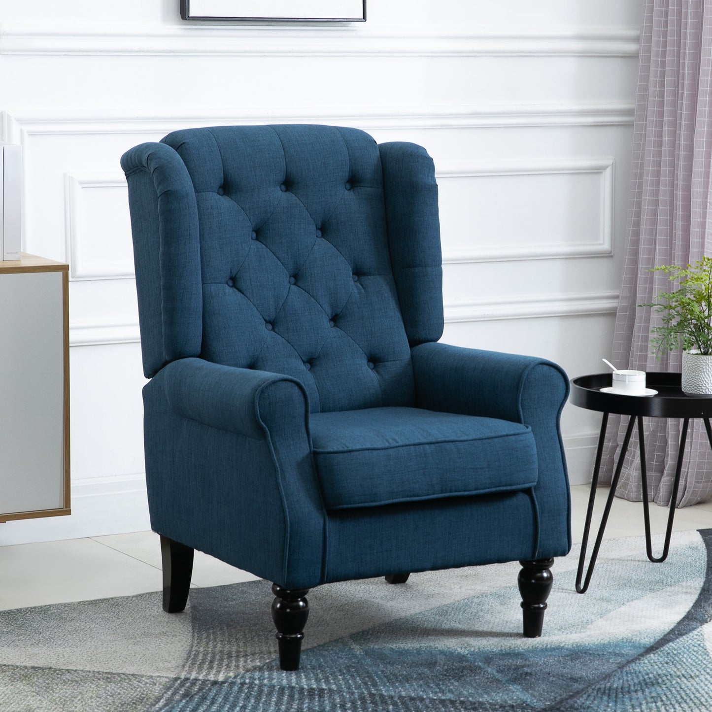 Vintage Style Wingback Accent Chair, Retro Upholstered Button Tufted Occasional Chair for Living Room and Bedroom, Blue