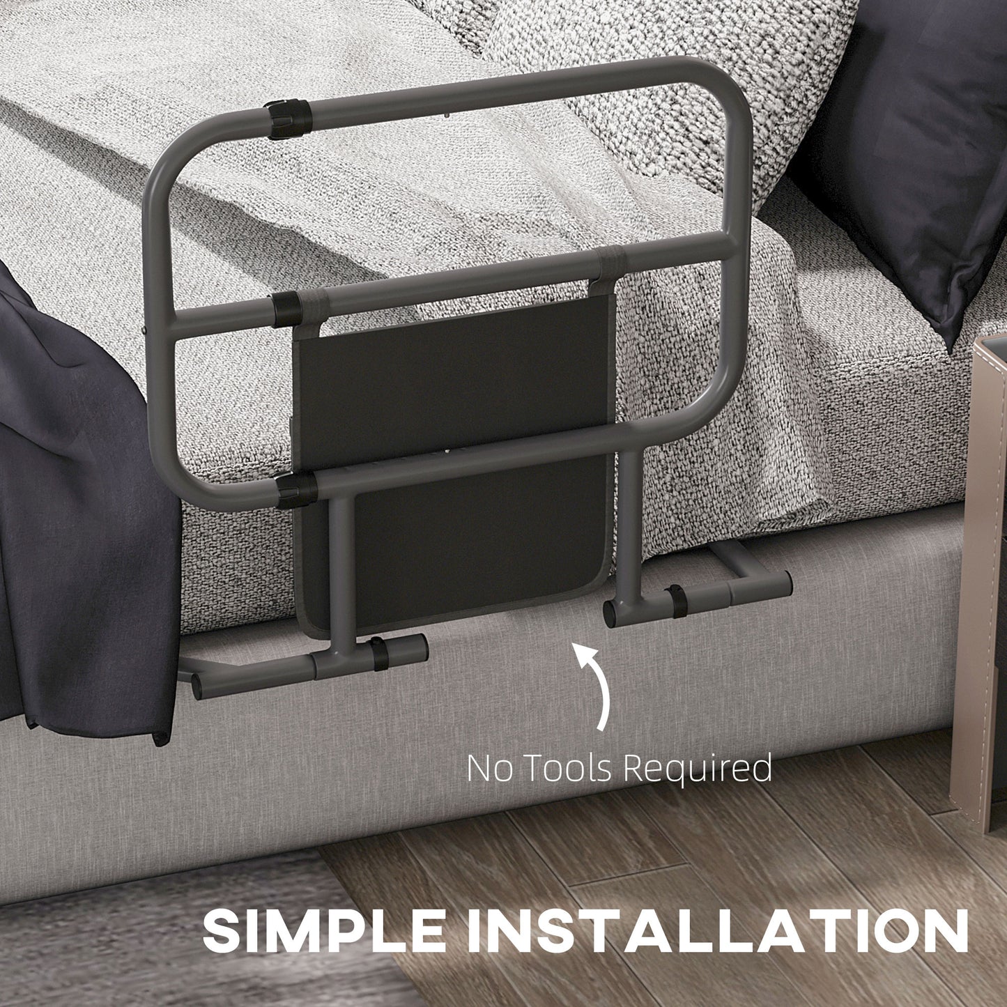 Folding Bed Safety Assist Rail With Storage Pocket - Black