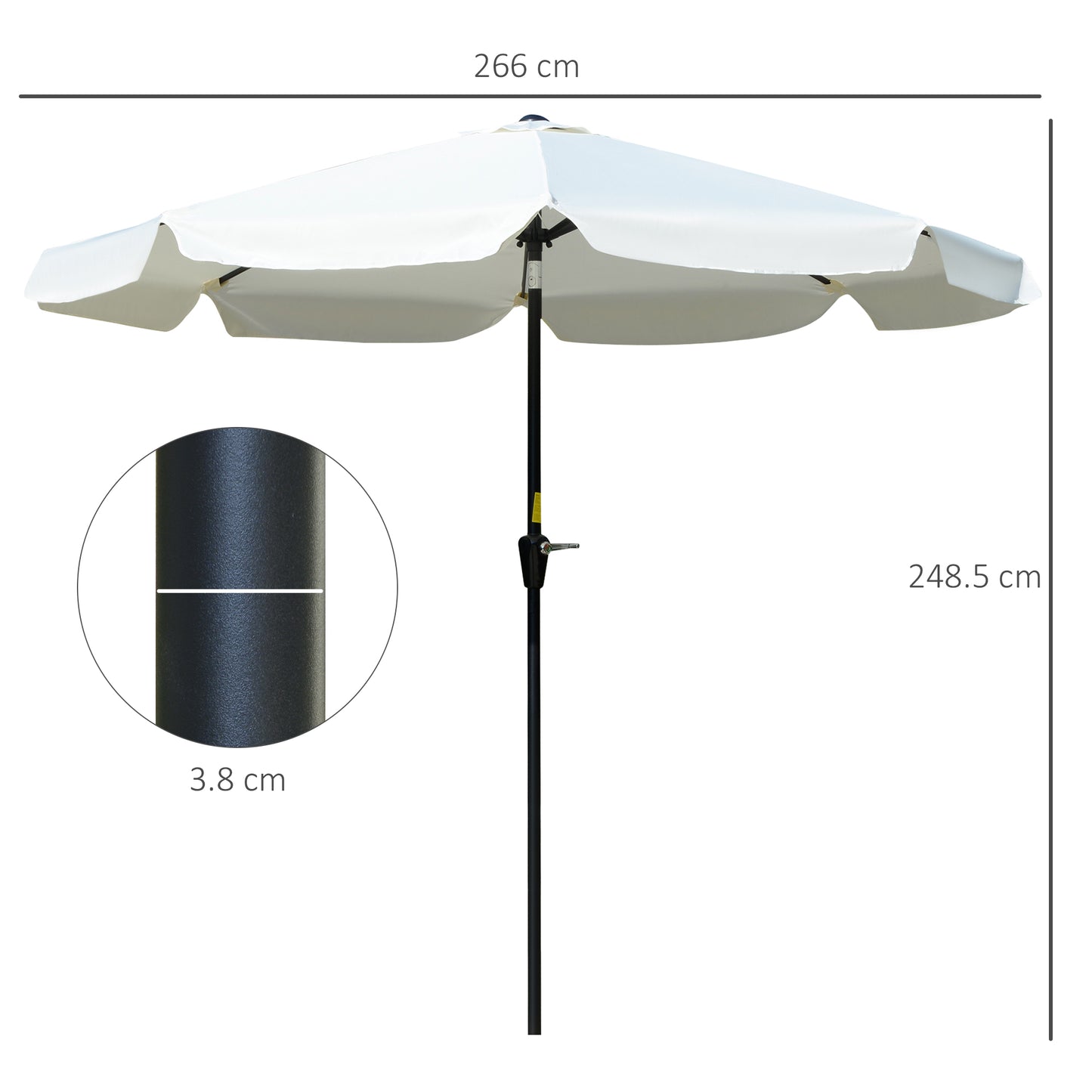 Outsunny 2.66m Patio Umbrella Garden Parasol Outdoor Sun Shade Table Umbrella with Ruffles, 8 Sturdy Ribs