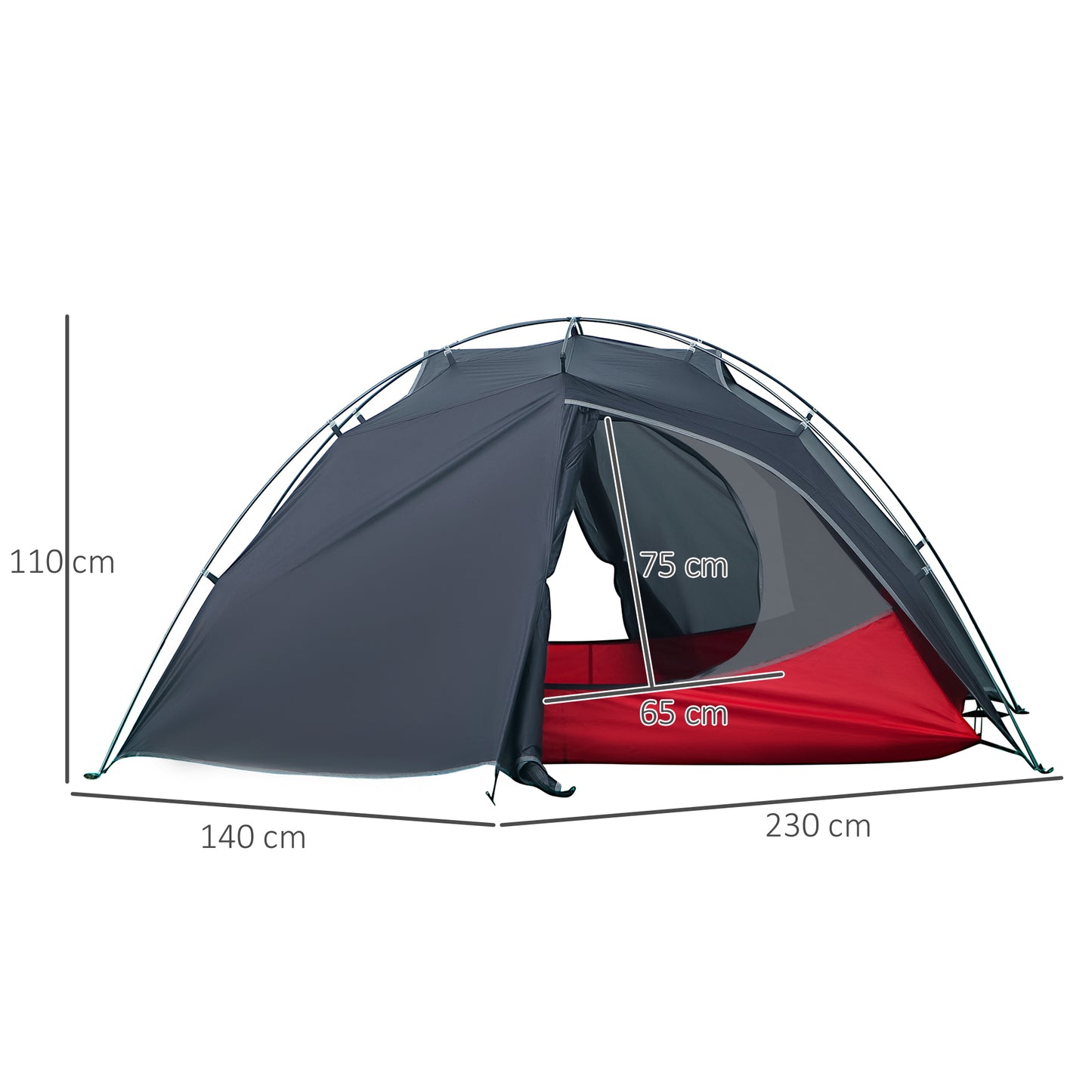 Outsunny Camping Tent, Compact 2 Man Dome Tent, Waterproof Lightweight Outdoor Tent with Double Layer Doors, Dark Grey
