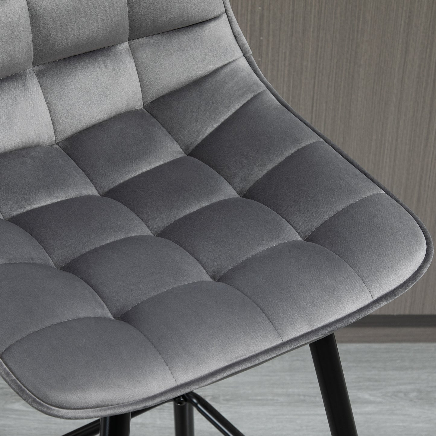 Retro Style Set of 2 Bar stools With Backs Velvet-Touch Dining Chairs Kitchen Counter Chairs Fabric Upholstered seat with Metal Legs, Backrest, Grey