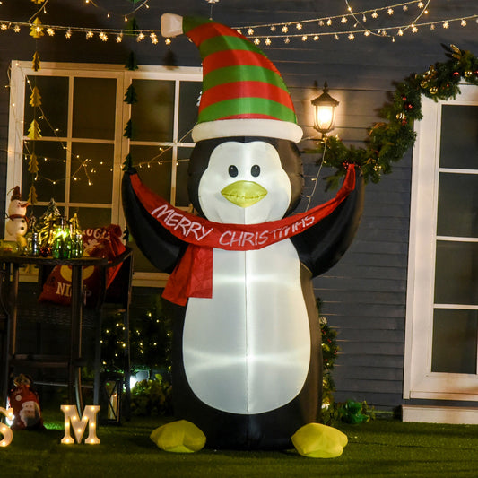 243cm Inflatable Penguin Holding Merry Christmas Banner Holiday Yard Decoration with LED Lights, Indoor Outdoor Blow Up Decor