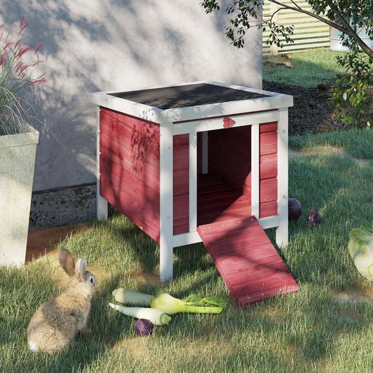 PawHut Wooden Rabbit Hutch House Home 51 x 42 x 43 cm, Red