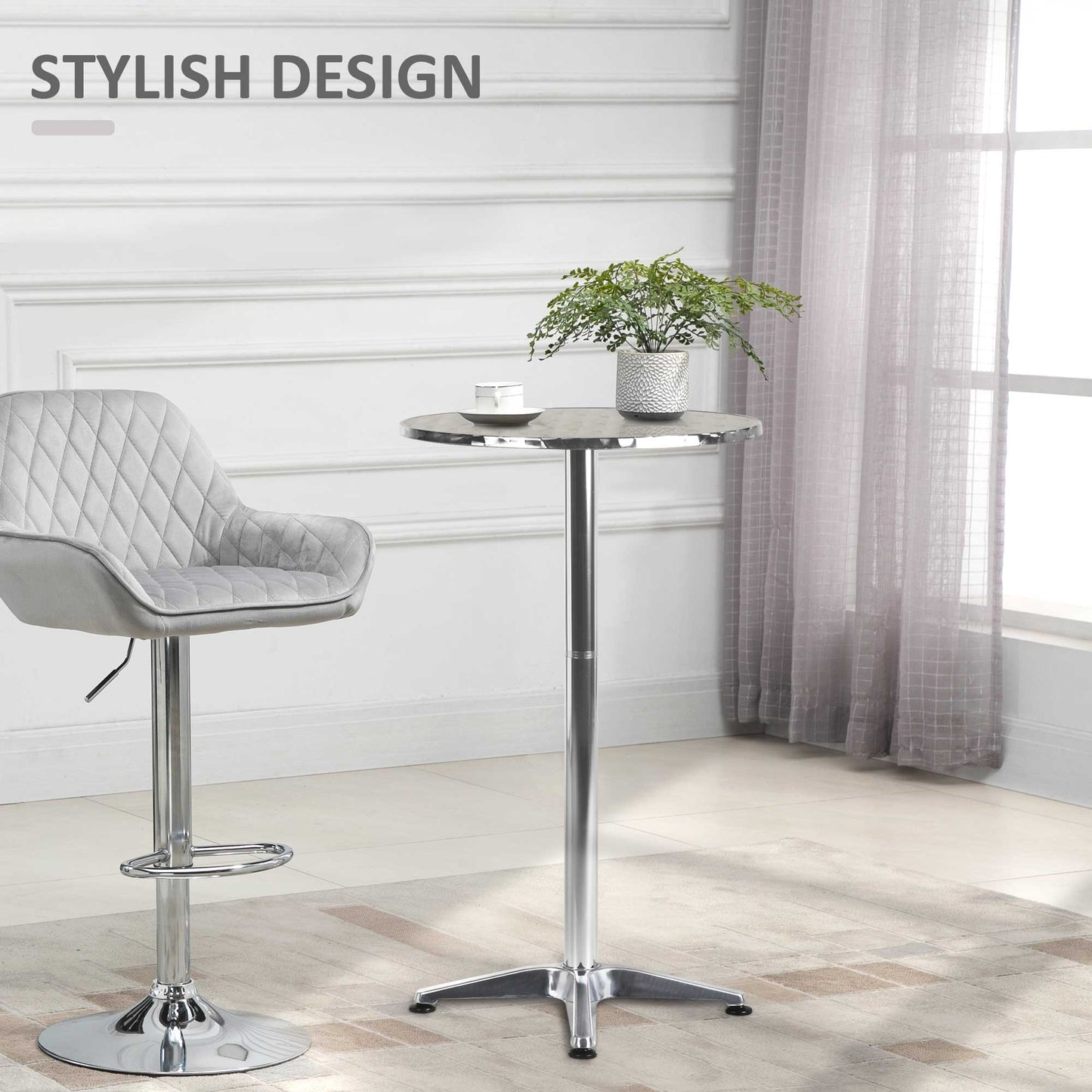 Aluminium Bistro Bar Table Round Tabletop Dining Wine Pub Stainless Steel 2 Height Settings 70cm/110cm