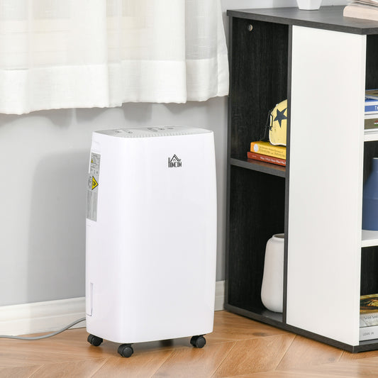 12L/Day Portable Dehumidifier for Home w/ 24H Timer, Humidity Display, 2 Speed Modes, 2500ml Electric Air Dehumidifier w/ Four Wheels, White