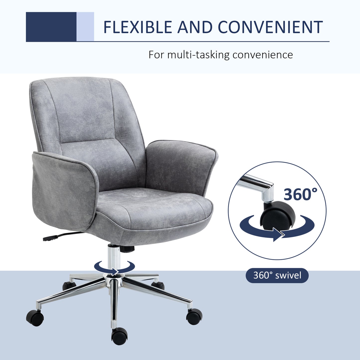 Vinsetto Swivel Ergonomic Office Chair Mid Back Desk Chair for Home Study Bedroom, Light Grey