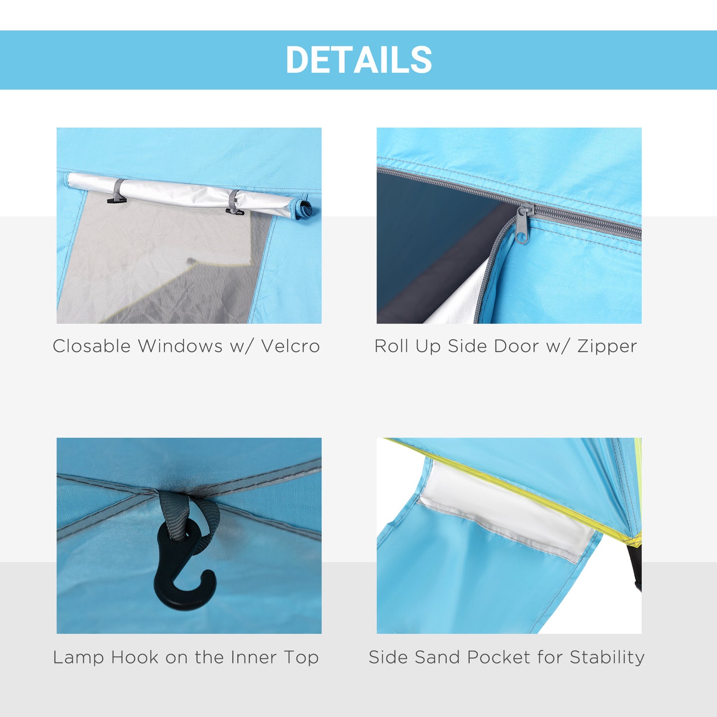 Outsunny Pop-up Beach Tent Sun Shade Shelter for 1-2 Person UV Protection Waterproof with Ventilating Mesh Windows Closable Door Sandbags Light Blue