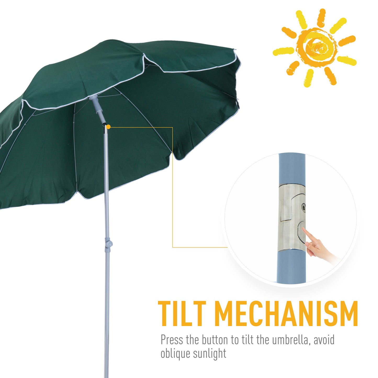 Outsunny Beach Umbrella Parasol 2.2m, Steel Dark Green
