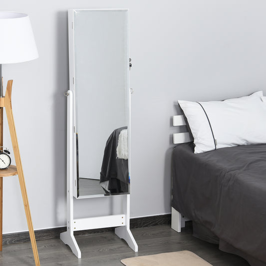 Jewellery Cabinet Standing Mirror Full Length Makeup Lockable Armoire Storage Organizer White