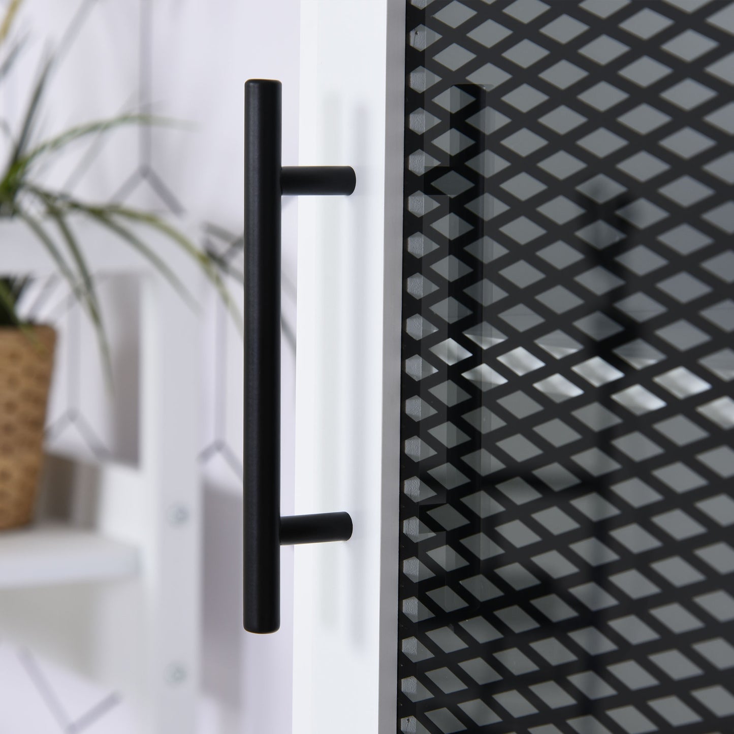 6-Tier Retro Bathroom Cabinet w/ Patterned Glass Doors Anti-Tilt Handles Melamine Coating 4 Legs Freestanding Tall Tower Furniture Monochrome