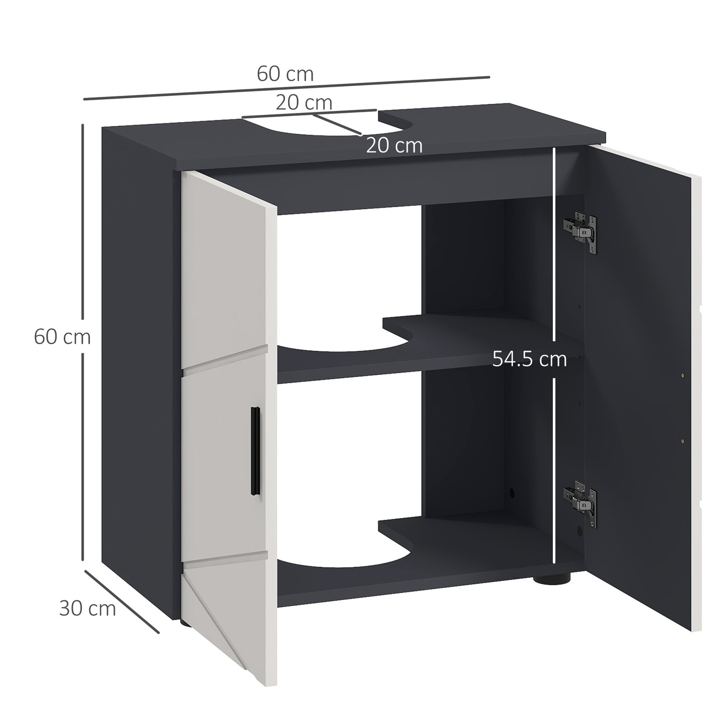 Kleankin Pedestal Sink Cabinet, Bathroom Vanity Unit, Floor Basin Storage Cupboard with Double Doors and Shelf, 60 x 30 x 60 cm, Light Grey