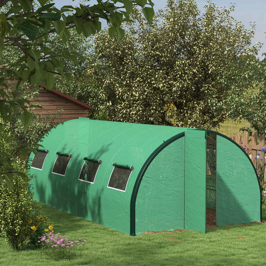 Outsunny Polyethylene Upgraded Structure Walk-in Polytunnel Greenhouse, 6 x 3(m), Green