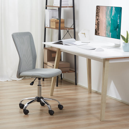 Armless Mesh Office Chair | 360° Swivel | Adjustable Height 46-56cm | Curved Mesh Back | Thick Sponge Seat | 120kg | Compact Space Saving | Grey
