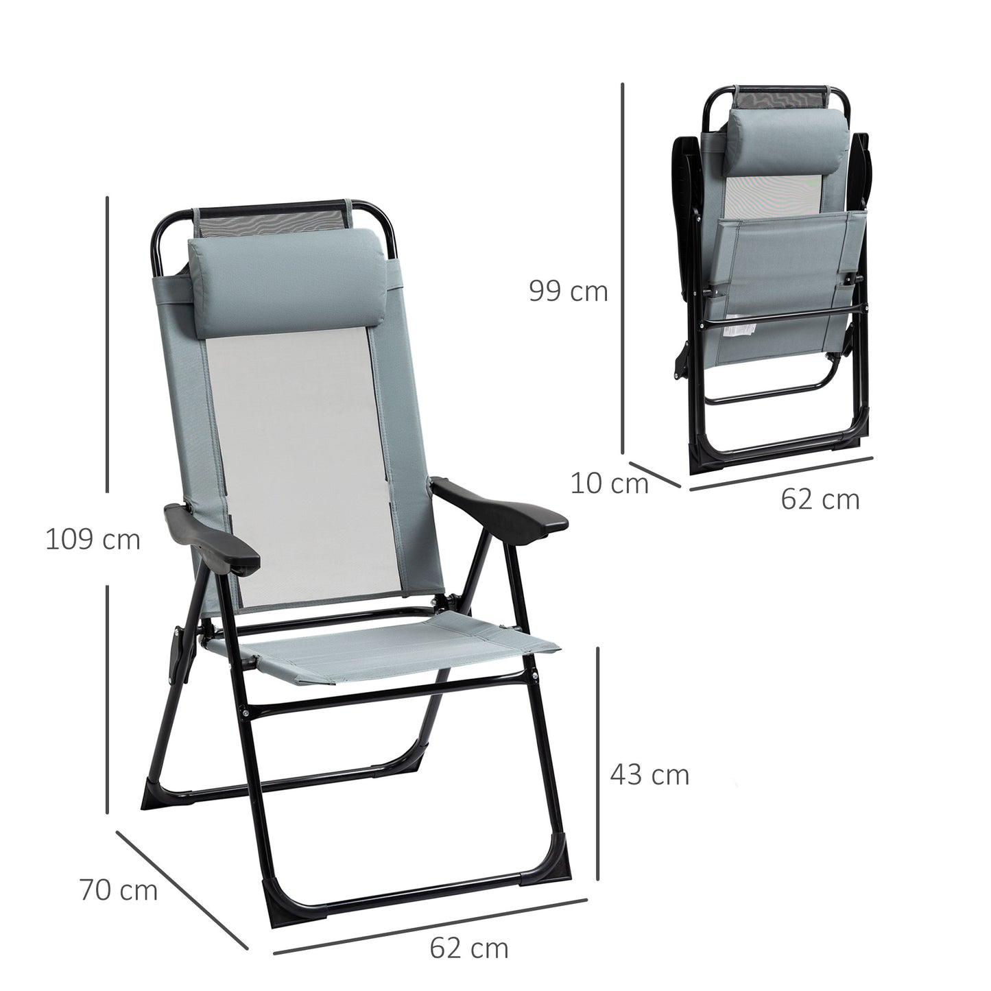 Outsunny Set of 2 Portable Folding Recliner Chair Outdoor Patio Chaise Lounge Chair with Adjustable Backrest, Grey