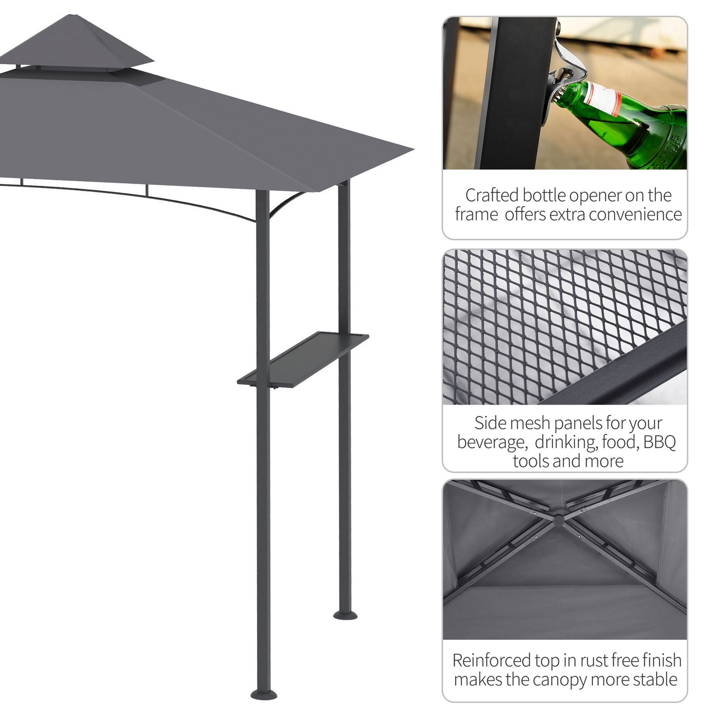 Outsunny 2.5M (8ft) Double-Tier BBQ Gazebo Grill Canopy Barbecue Tent Shelter Patio Deck Cover - Grey