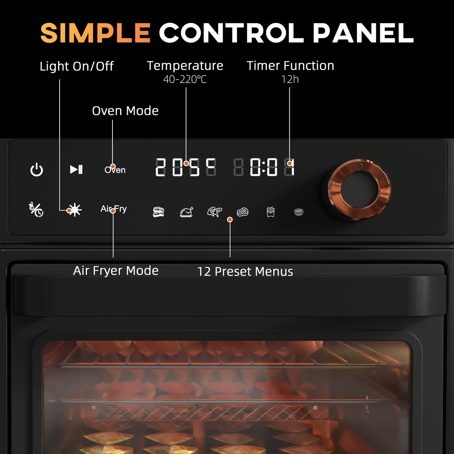 Retro Style Air Fryer Oven, 13L Mini Oven, Multifunction Countertop Convection Oven with 12 Presets, Adjustable Temp and Time, 1200W