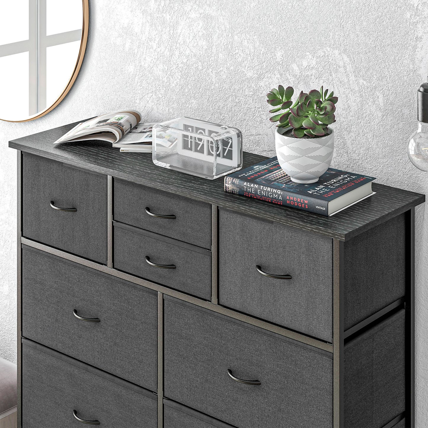 Chest of Drawers, 10 Drawer Dresser with Foldable Fabric Drawers and Steel Frame, Black