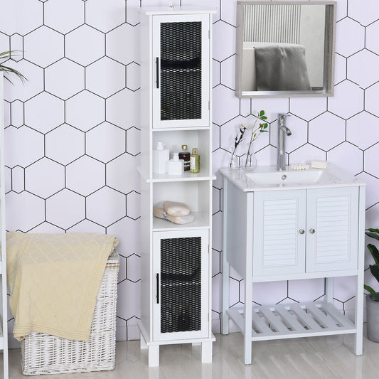 6-Tier Retro Bathroom Cabinet w/ Patterned Glass Doors Anti-Tilt Handles Melamine Coating 4 Legs Freestanding Tall Tower Furniture Monochrome