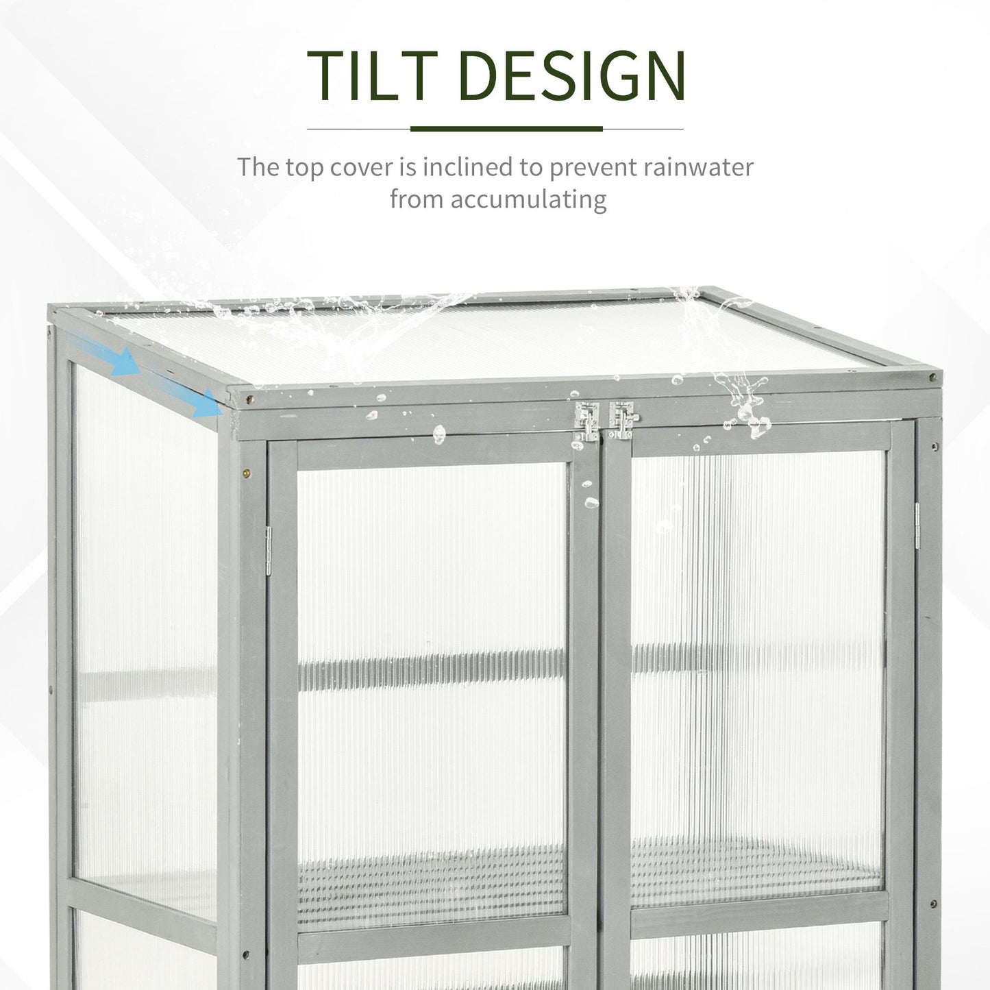 Outsunny Wooden Cold Frame Greenhouse Garden Polycarbonate Grow House w/ Adjustable Shelf, Double Doors, 76 x 47 x 110 cm, Grey