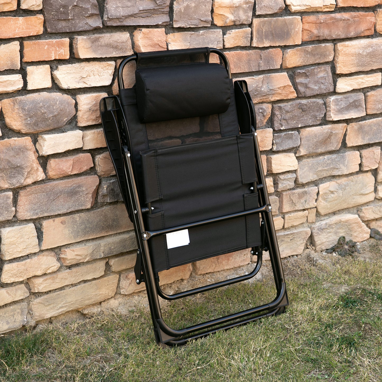 Outsunny Set of 2 Portable Folding Recliner Outdoor Patio Chaise Lounge Camping Chair with Adjustable Backrest, Black