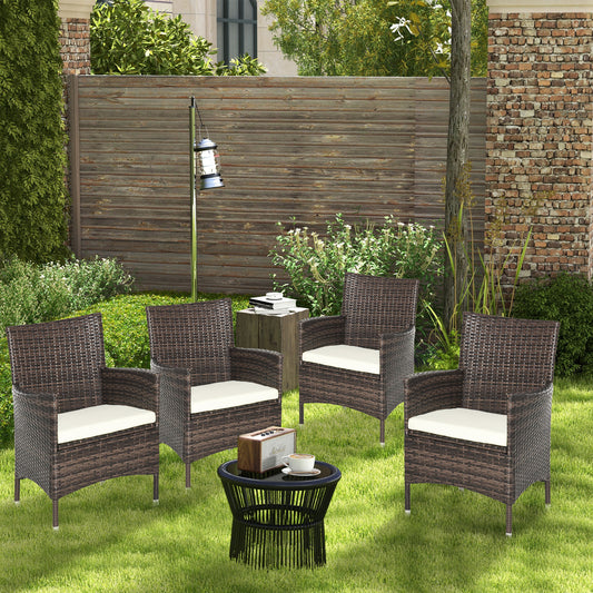 Outsunny 4 Piece Rattan Chair Set, Patio Sofa Chairs Set, Cushioned Outdoor Rattan Furniture
