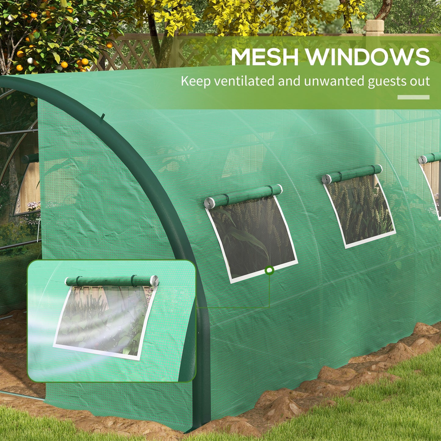 Outsunny Polyethylene Upgraded Structure Walk-in Polytunnel Greenhouse, 6 x 3(m), Green