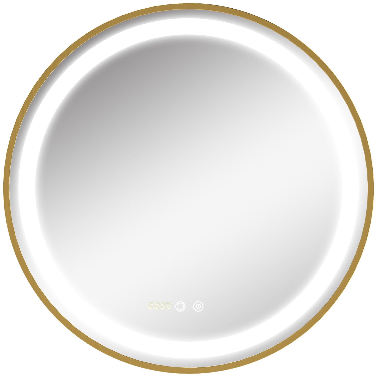 Kleankin Round Illuminated Bathroom Mirrors Dimmable LED Lighted Wall Mount Mirror w/ 3 Colours, Time Display, Memory Function, 60cm