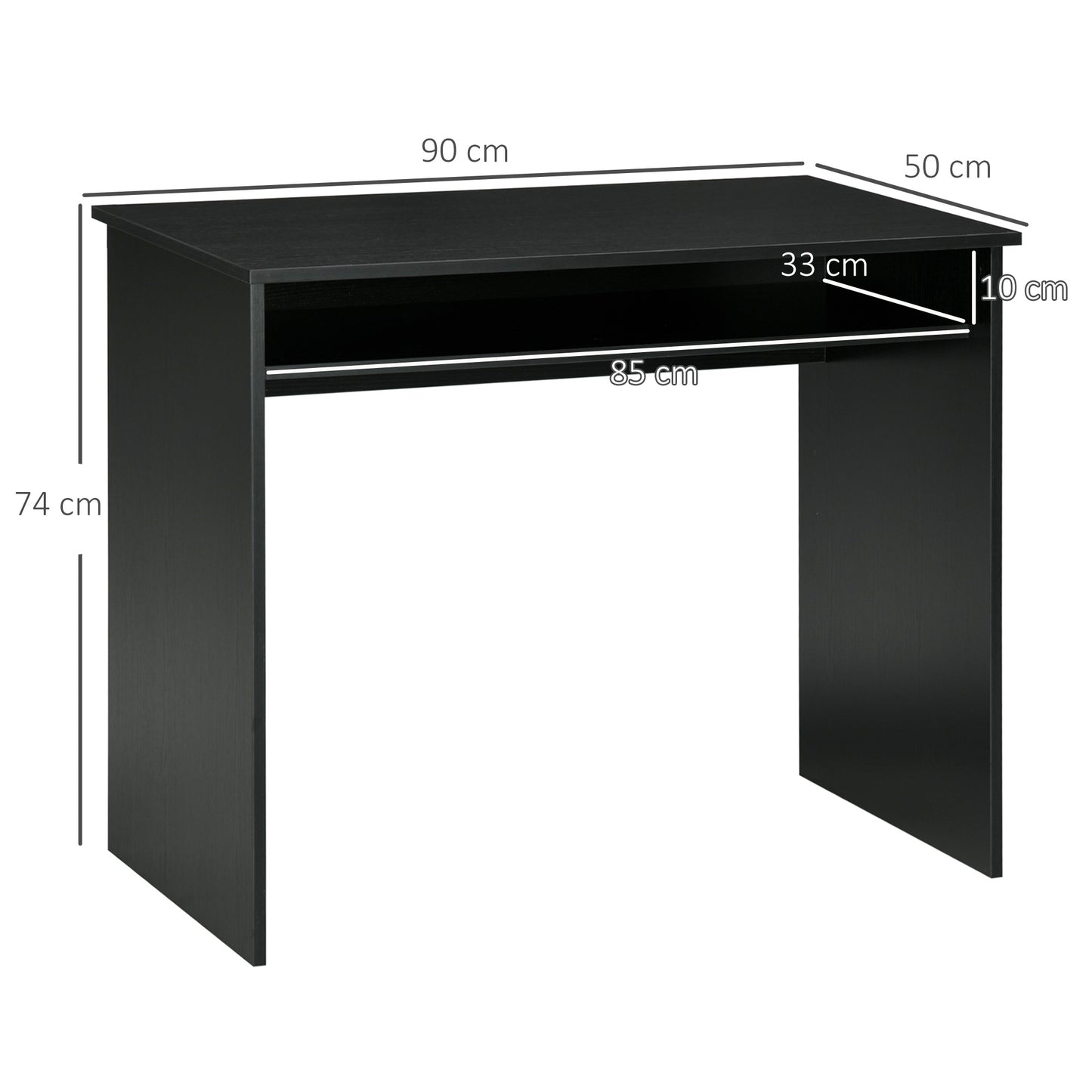 Computer Writing Desk with Storage Compartment Workstation Learning Centre for Home Office 90W x 50D(cm) - Black