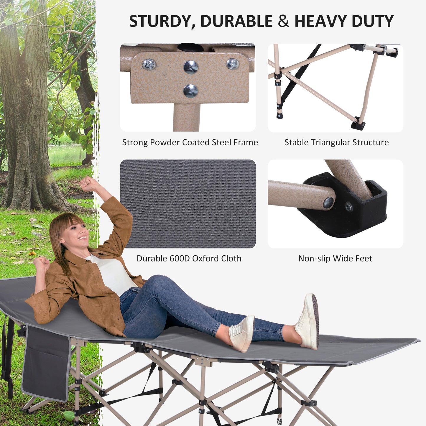 Outsunny Single Person Folding Camping Cot Portable Camp Sleeping Bed With Carry Bag