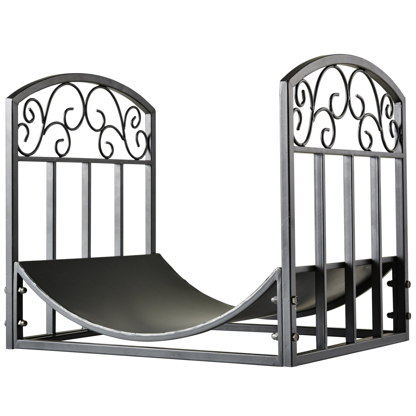 Outsunny Wrought Iron Inner Arced Wood Log Holder Indoor Outdoor Storage Shelf w/ Elegant Scrolls Rust-Resistant Stacker Black