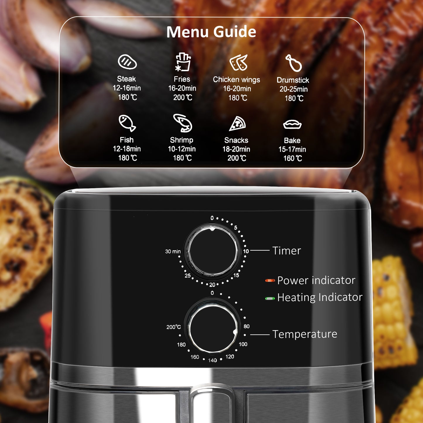 Air Fryers 1500W 4.5L Air Fryers Oven with Rapid Air Circulation, Adjustable Temperature, Timer and Nonstick Basket, Black