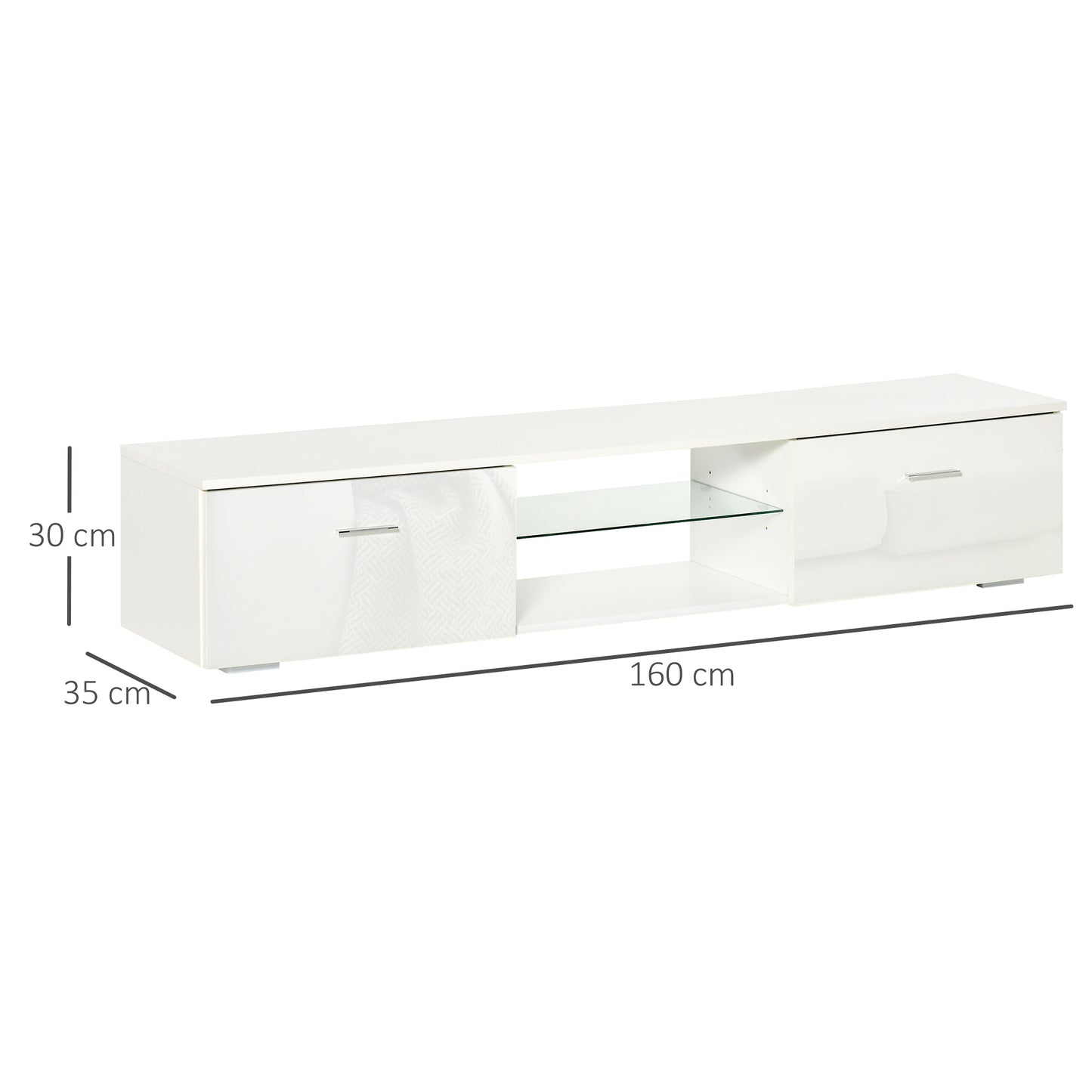 TV Stand Cabinet with High Gloss Front Door, LED RGB Lights and Remote Control for TVs up to 55", Media TV Console Table with Storage Cupboard