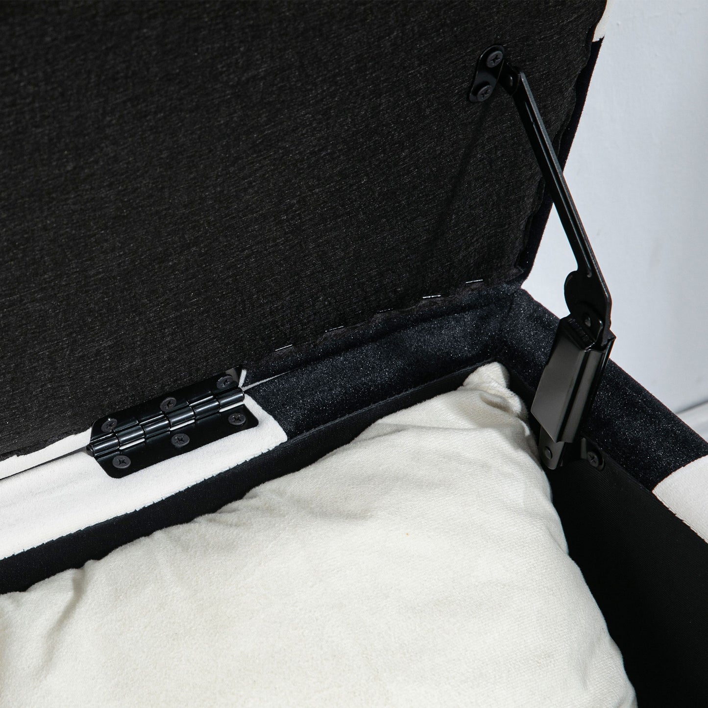 Velvet Storage Ottoman, Button-tufted Footstool Box, Toy Chest with Lid for Living Room, Bedroom, White and Black 114 x 47 x 47cm